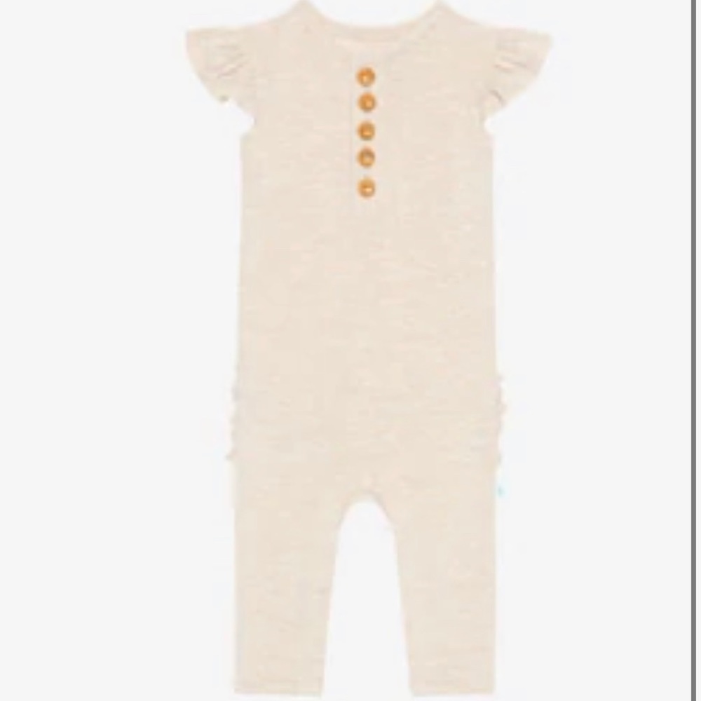 Posh Peanut tan henley ruffled romper size 9-12 months